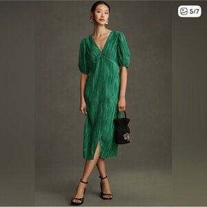 NWT Elegant Green Anthropologie V-Neck Dress